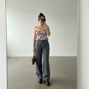 LA Hearts Gray Pinstripe Wide-Leg Twill Dress Pants Button Accent